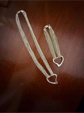 Sterling Silver Multi-Strand Heart Necklace and Bracelet Set